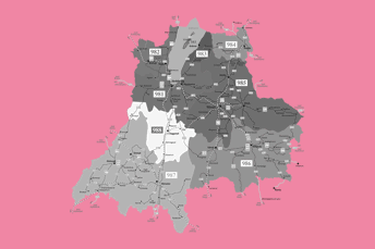 Kartbild på Jönköpings län, Jönköpings län är svartvitt, medan bakgrunden är rosa.